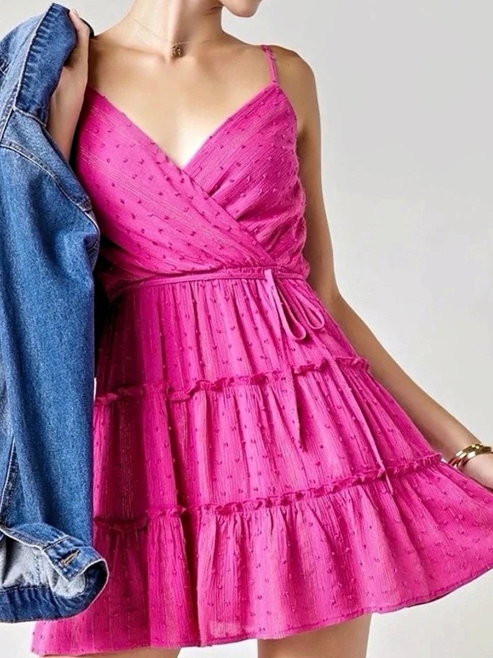 Francesca’s Flair for Fun Hot Pink Swiss Dot Tiered Mini Dress